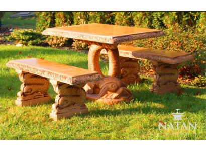 Antiek tuinmeubilair in rustieke stijl Steen tafels Terras visvormige tafel SIMPEL.