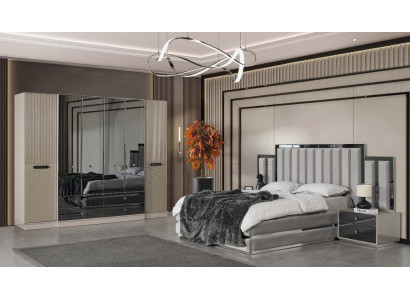 Compleet slaapkamer tweepersoonsbed bed nachtkastjes 4-delig grijs kast
