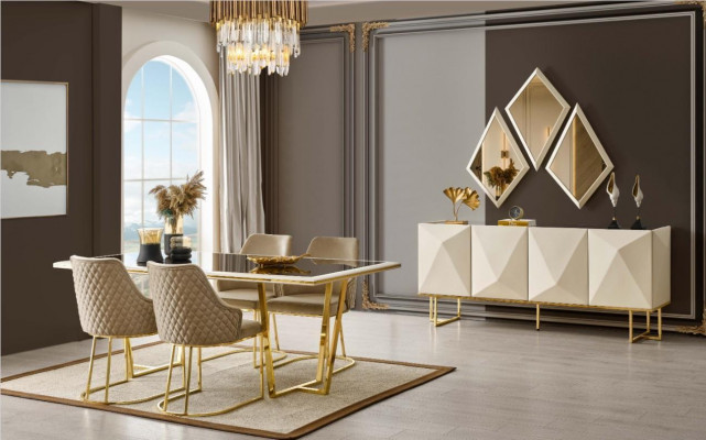 Luxe eethoek eetkamerset eettafel stoelen beige set 11-delig eetkamer