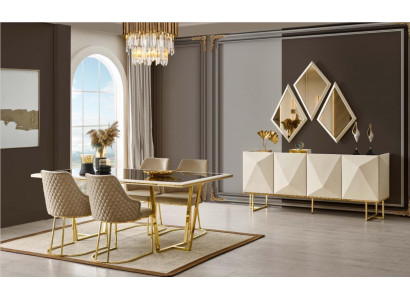 Luxe eethoek eetkamerset eettafel stoelen beige set 11-delig eetkamer