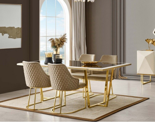 Luxe eethoek eetkamerset eettafel stoelen beige set 11-delig eetkamer