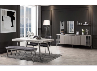 Eetkamermeubels Eethoek Eettafel Eetgroep Eettafel Stoelen 9-delig Grijs