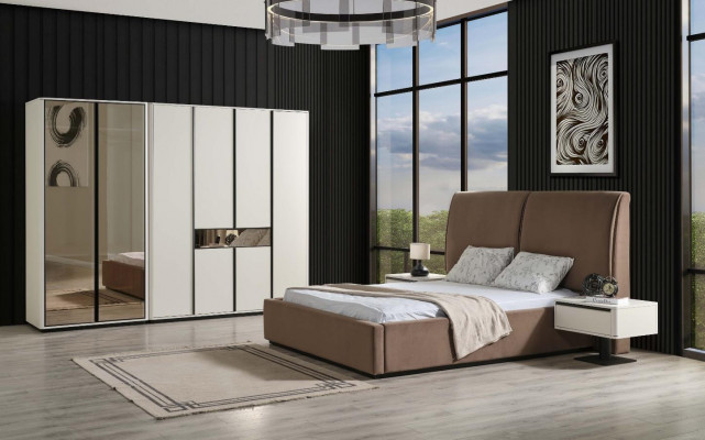 Slaapkamer set Tweepersoonsbed Nachtkastjes 4-delig Beige Kast