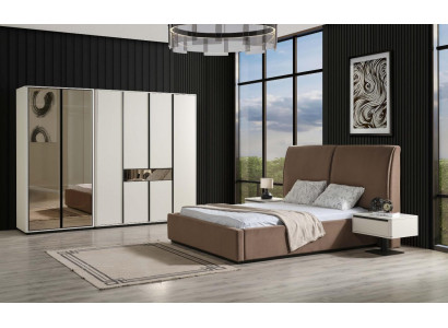 Slaapkamer set Tweepersoonsbed Nachtkastjes 4-delig Beige Kast