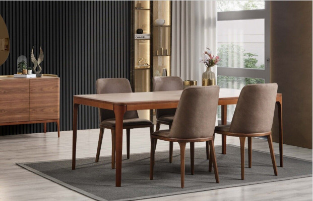 Complete eetkamerset eethoek eettafel stoelen 9-delig hout bruin