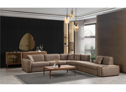 Hoekbank Bank Kunstleer Salontafel Bruin Gestoffeerde bank Woonkamer