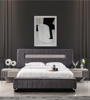 Slaapkamer set tweepersoonsbed bed nachtkastjes 4-delig grijs kast