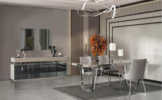 Eethoek Eetkamer Groep Eetgroep Eettafel Stoelen 7-delig Hout Grijs