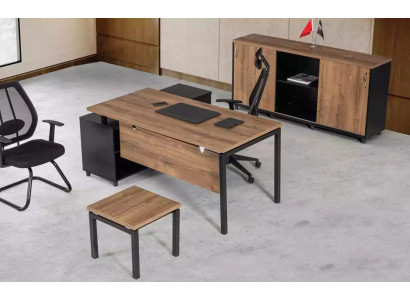 Bruin kantoormeubilair luxe set tafel kast salontafel 3-delig.