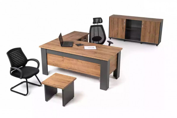 Bruin kantoorset Compleet thuiskantoormeubilair Tafel Kast Hoekbureau