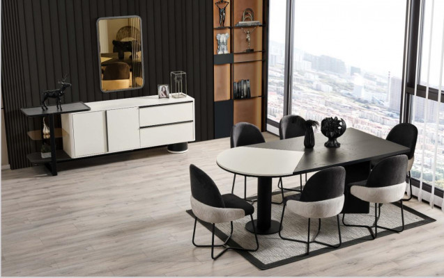 Eetkamerset Eetkamer Groep Eethoek Eettafel Stoelen 7-delig Hout Zwart