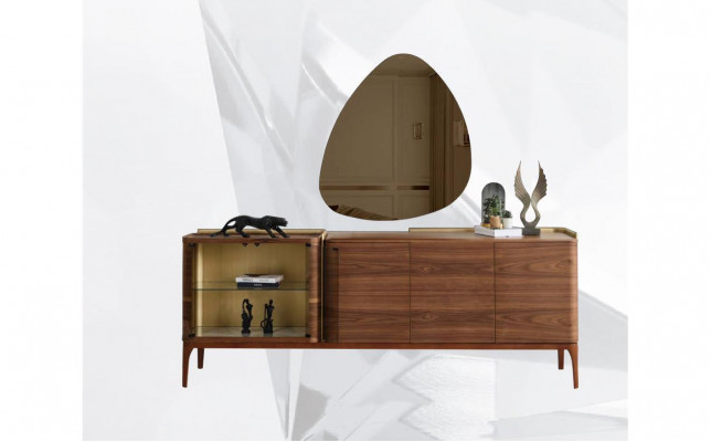 Sideboard met spiegel Dressoir Kast Houten kast Bruin Commode Ontwerp