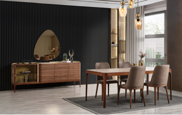 Sideboard met spiegel Dressoir Kast Houten kast Bruin Commode Ontwerp