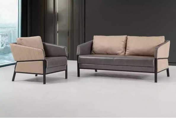 Grijze bank 2-zits moderne bank kantoormeubilair gestoffeerde bank ontwerp.