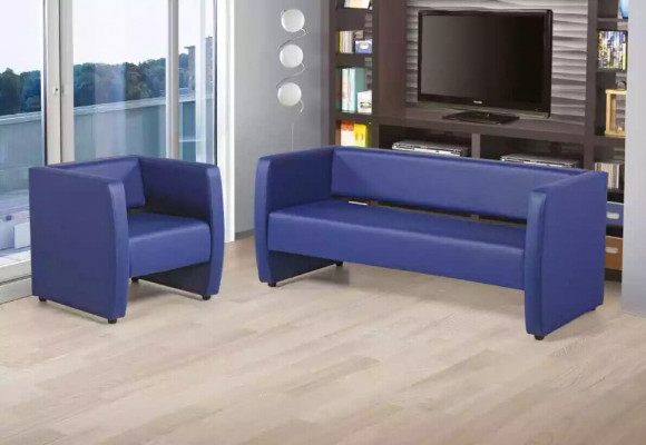 Luxueuze Blauwe Fauteuil Kantoor Meubilair Werkkamer Bekleding Textiel Stof Nieuw