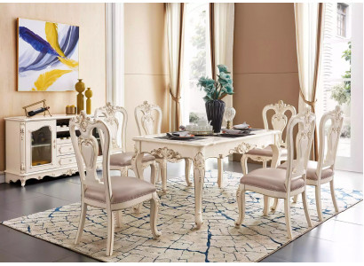 Eetkamerset meubels voor uw interieur, parelwitte klassieke meubels van 8 stuks.
