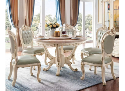 Eetkamerset 7-delig houten klassiek meubilair Eettafel + 6x Stoelen Luxe