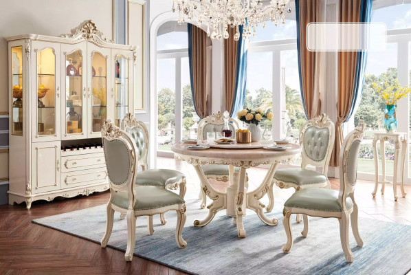 Eetkamerset 7-delig houten klassiek meubilair Eettafel + 6x Stoelen Luxe