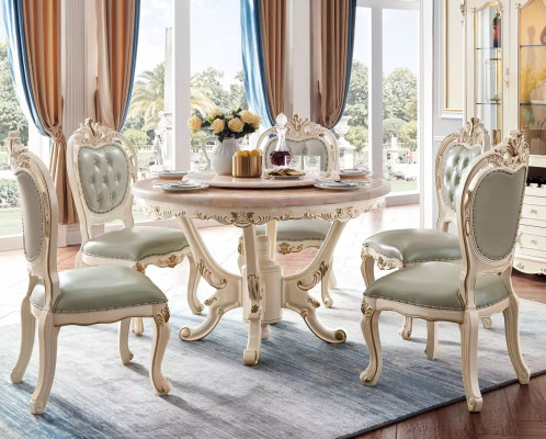 Parelwit eetkamer set Eettafel 6x Stoelen Vitrine 8-delige luxe set