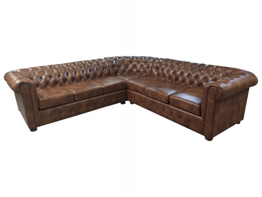 Chesterfield hoekbank L-vorm leder woonkamer banken bruin bankstellen hoekbank