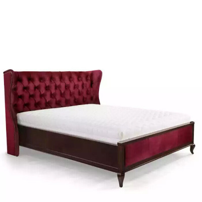 Klassieke Chesterfield-stijl bedden Luxe tweepersoonsbed Houten meubels Rood fluweel