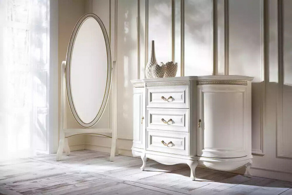 Woonkamer vloerspiegel spiegel houten frame ovaal wit staande spiegel spiegel