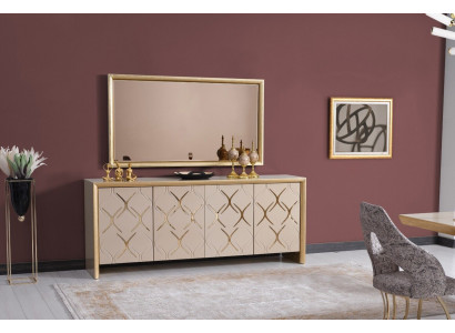 Eetkamer set dressoir met spiegel Luxe dressoir hout beige 2-delig