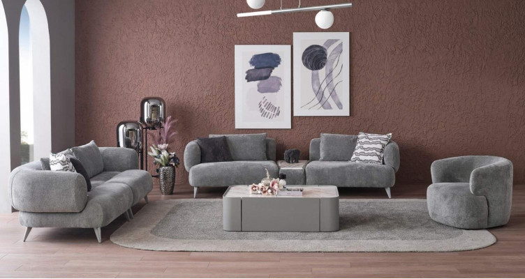 Bankstel Bankstel 3+3+1 Zitplaatsen Grijs Bank Luxe Meubels Woonkamer Banken
