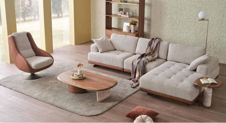 Stijlvolle woonkamerset 2-delig. Luxe hoekbank in L-vorm + fauteuil designer set.