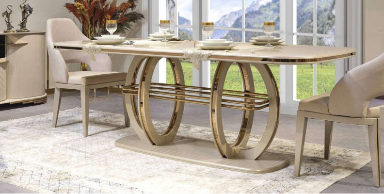 Eettafel Eettafel Eethoek Eetkamer meubilair Tafel Hout Goud Beige