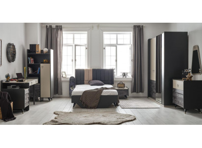 Luxe grijze slaapkamer set kinderkamer jeugdkamer 7 delig bed