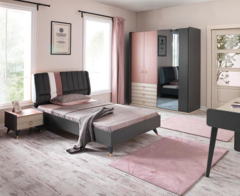 Slaapkamer 6-delige bed nachtkastje kledingkast commode spiegel bureau