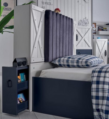 Luxe Modern Blau Slaapkamer Set Bed Commode Boekenkast Hout Nieuw 3-delig