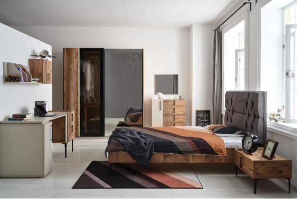 Luxe slaapkamer 7-delig bed nachtkastje kledingkast commode spiegel
