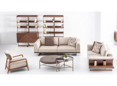 Beige moderne bankstel driezitter tweezitter set luxe stoffen meubels.