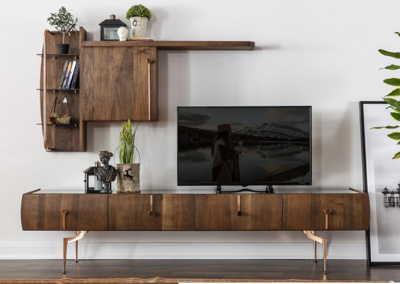 Wandmeubel RTV laag TV-standaard dressoir set bruin houten planken