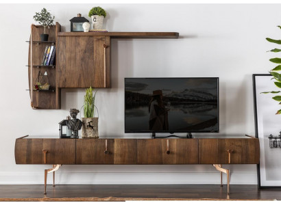 Wandmeubel RTV laag TV-standaard dressoir set bruin houten planken