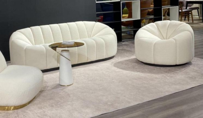 Exclusieve gezellige witte woonkamer 3-zitsbank Modern 2x fauteuil nieuw