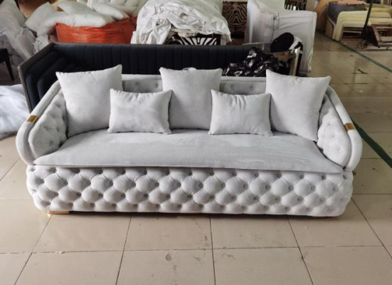luxe ontwerper grijs 3-zits luxe Chesterfield stoffen bank moderne nieuwste