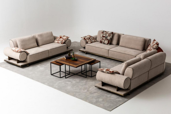 Stoffen bank bankwoonlandschap hoekontwerp modern bankstel hoekbank L-vorm beige nieuw