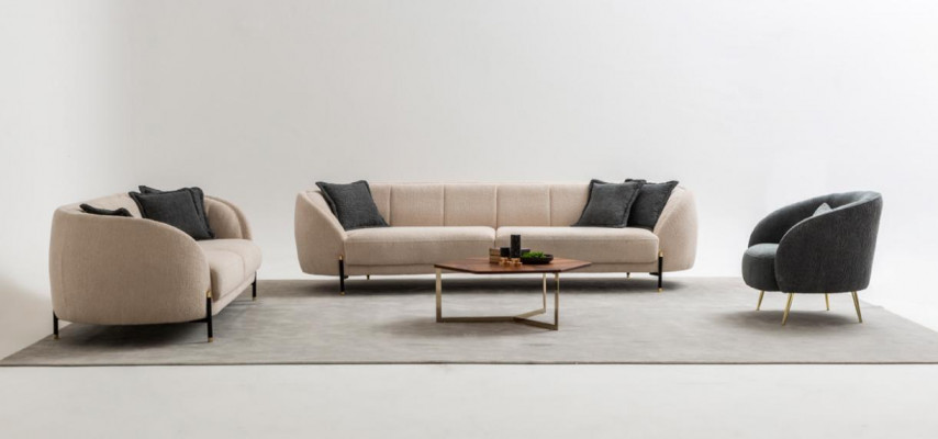 Bankstel 4 3 1-zits woonkamer compleet bankstel set Beige Modern Set