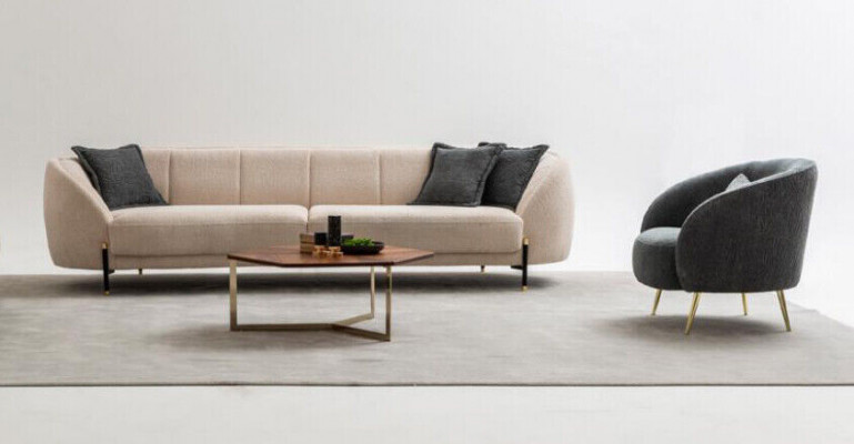 Moderne fauteuil gestoffeerde bank 3 zits Beige Hoogwaardige banken Design Stof nieuw