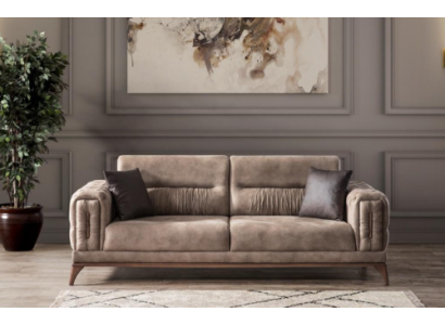 Grijze gestoffeerde driezits Luxe Chesterfield woonkamerbank met 3 zitplaatsen.