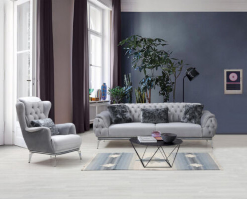 Woonkamerset 2-delig. Bank met fauteuil Chesterfield Design Moderne stof