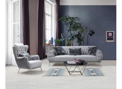 Woonkamerset 2-delig. Bank met fauteuil Chesterfield Design Moderne stof