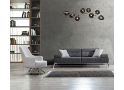 Woonkamerset 2-delig. 3-zitsbank 1-zits fauteuil Grijs Wit Textiel Materiaal.