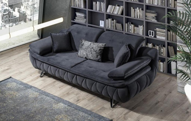 Woonkamerset 3-delig Zwart Wit 2x Banken met Fauteuil Modern Design Textiel  Woonkamerset 3-delig Zwart Wit 2x Banken met Fauteuil Modern Design Textiel