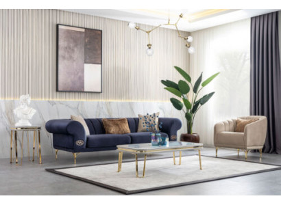 Moderne Blau-Beige bankstel Designer 3+1 -Zits Luxe Woonkamer Fauteuil