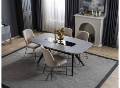 Grijswitte eetkamermeubels Eettafel Luxe 4x gestoffeerde stoelen Moderne set