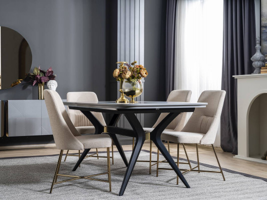 Grijswitte eetkamermeubels Eettafel Luxe 4x gestoffeerde stoelen Moderne set